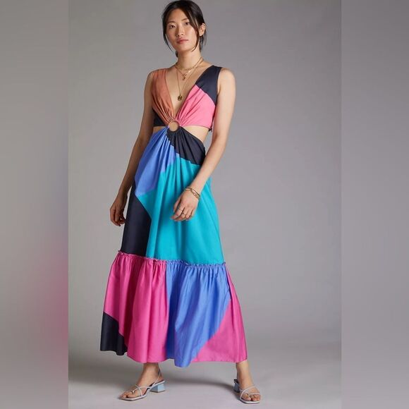 Anthropologie Geisha Designs Flounced Cut-Out Maxi Dress - Picture 1 of 7